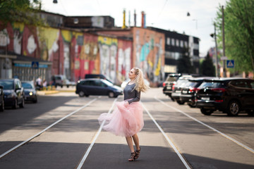 Very pretty girl walking down the street