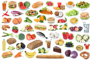 Essen Collage gesunde Ernährung Obst und Gemüse Früchte Hintergrund Lebensmittel Freisteller