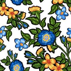 Seamless pattern of floral embroidery. - 158607624
