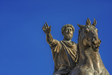 Marcus Aurelius emperor of Rome statue with copy space