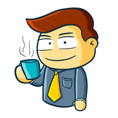 Funny and cool businessman take a glass of coffee - vector