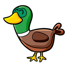 Funny and cute smiling green dark brown duck - vector.