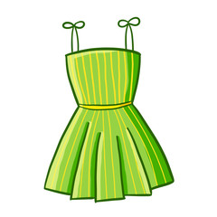 Funny and cool green dress with yellow vertical small stripes - vector.