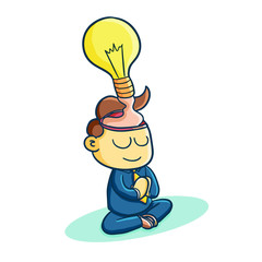 Funny and cool businessman get meditate to gain idea at work - vector.