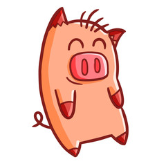 Funny and cute standing pig smiling happily - vector.