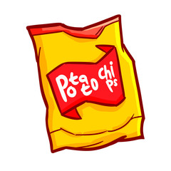 Yummy and cool orange red potato chips packaging - vector.