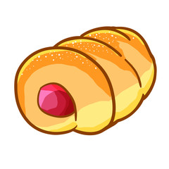 Yummy and funny bread with strawberry jam in it - vector.