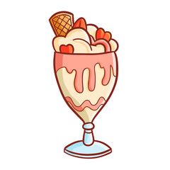 Yummy and cute strawberry ice cream in a glass - vector.