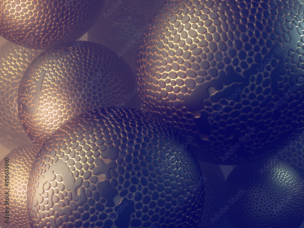 Poster Abstract futuristic spheres with voronoi pattern. 3d rendering