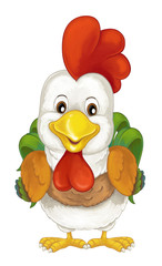 Cartoon happy farm animal - cheerful rooster is standing smiling and looking - artistic style - isolated - illustration for children