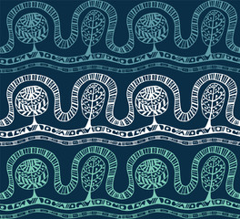 Seamless pattern with botanic texture in doodle style.