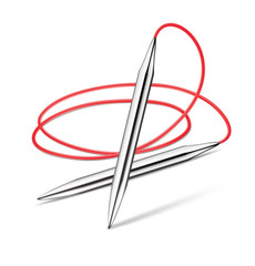 Metal knitting needles on a white background. 3D vector illustration