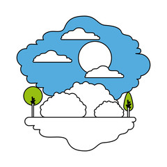 color sections silhouette scene of natural landscape in sunny day vector illustration