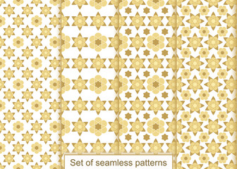 Set abstract gold flowers seamless pattern. Vector pattern for design, fabric, textile, wallpaper.