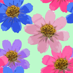 Cosmos. Seamless pattern texture of flowers. Floral background, photo collage