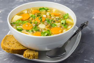 Green lentil vegetable soup. 