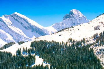 Beautiful Snow Alps Mountain at Jungfrau, Switzerland.