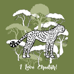 Cheetah and savanna trees print