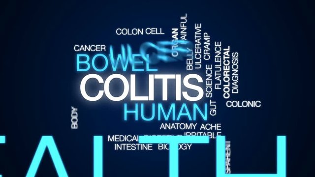 Colitis crisis animated word cloud, text design animation.