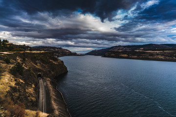 Railroad Along The Columbia River Gorge