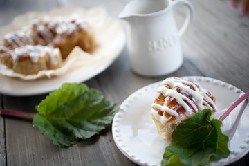 Sweet bun with rhubarb