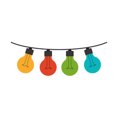 white background with colorful festoons bulb lights in closeup vector illustration