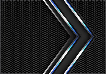 Abstract gray blue light line arrow on hexagon mesh design modern background texture vector illustration.