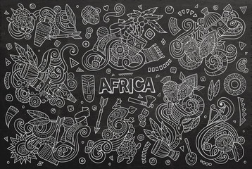 Vector doodle cartoon set of Africa objects