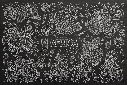 Vector doodle cartoon set of Africa objects © balabolka