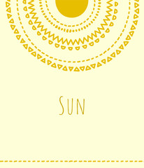 Golden sun in the sky doodle circles vector illustration