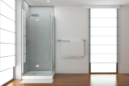 Dusche in einem hellen Bad