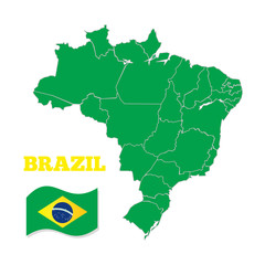 Map and National flag of Brazil.
