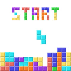 Old video game square template. Brick pieces game background. Vector illustration. Tetris game