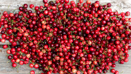 Cherries on a wooden table.