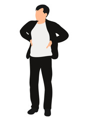 Vector, isolated silhouette black and white man is standing