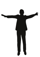 isolated silhouette man jumping, joy