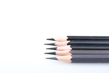 Colour pencils isolated on white background close up