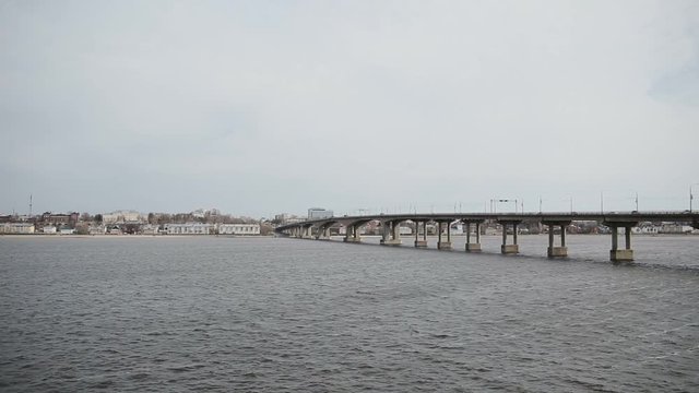 View of the river with a bridge in Kostroma