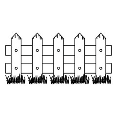 monochrome silhouette of wooden fence and meadow vector illustration