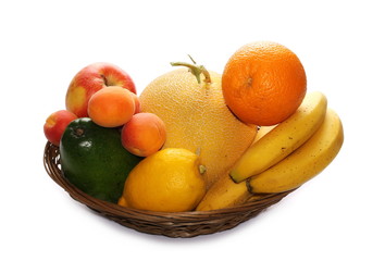 bowl of fresh fruit isolated on white background