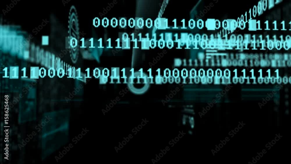 Poster 4k abstrack background row of random digital binary text drop down with grain for technology and fut