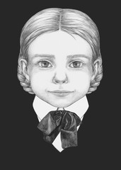 Portrait of Girl in suit. Hand-drawn illustration.