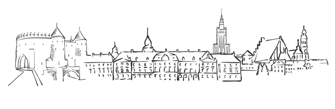Warsaw, Poland, Panorama Sketch
