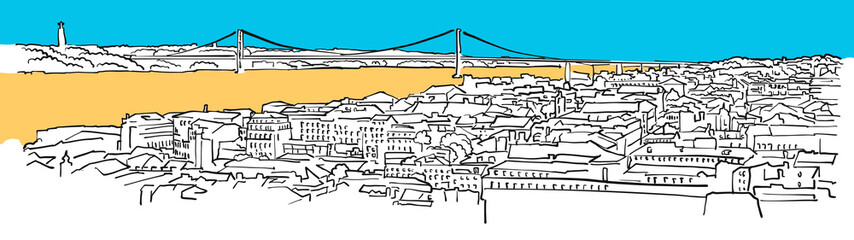 Obraz premium Lisbon, Portugal, Colored Panorama