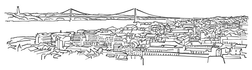Lisbon, Portugal, Panorama Sketch
