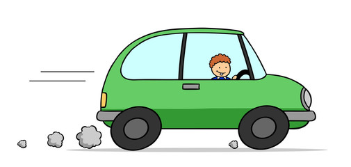 Cartoon Kind fährt Auto