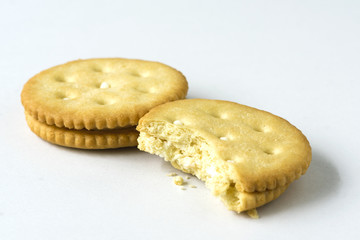 Two crackers on the white background