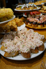 Spanish fingerfood and tapas set on bar counter