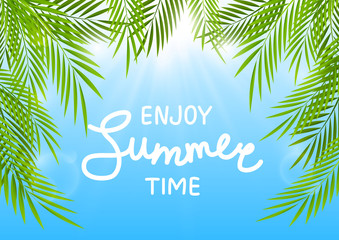 Summer background with palm leaves