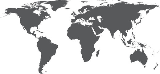 Gray world map on white.